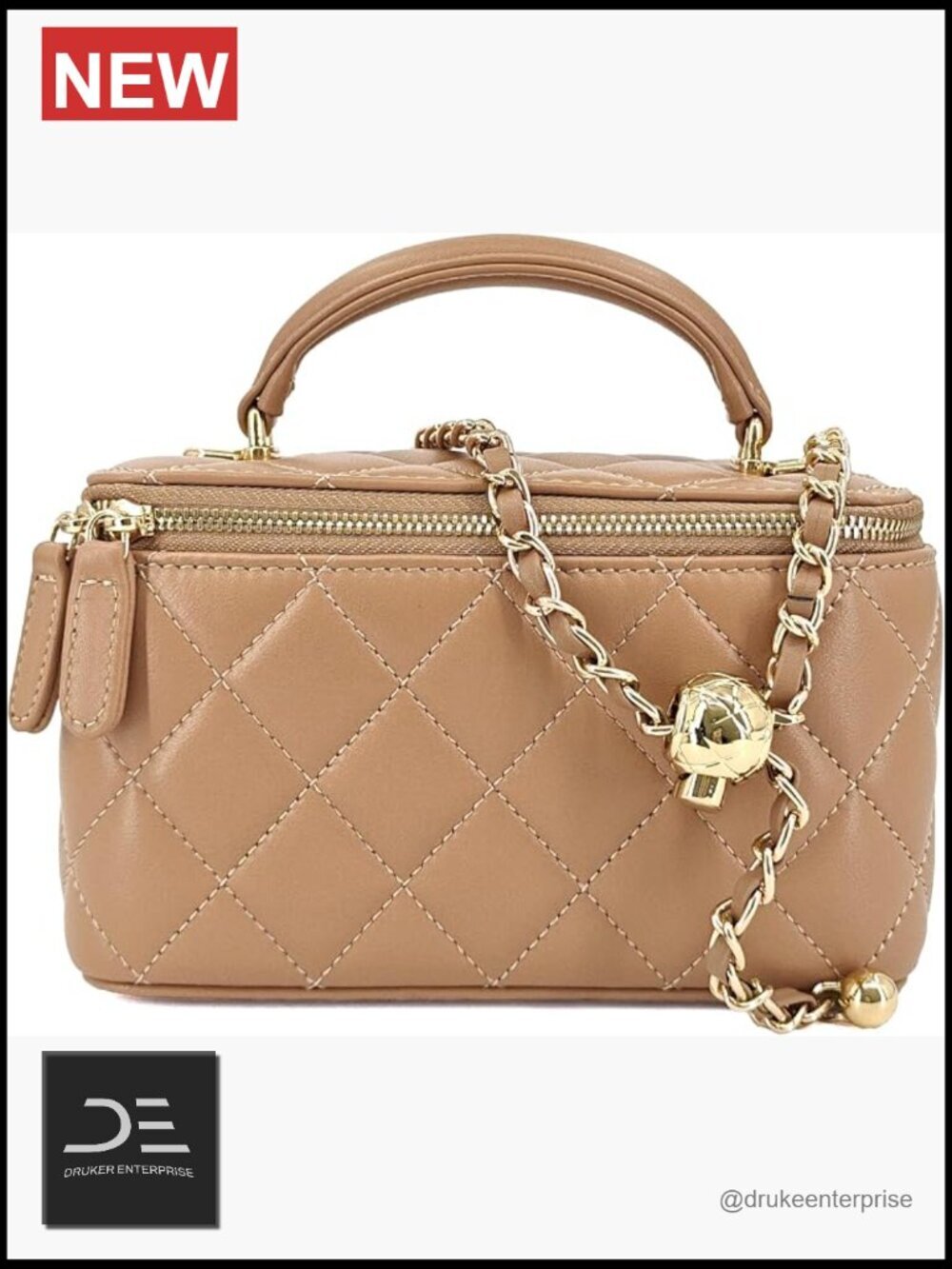 Small Genuine Leather Purse Quilted Crossbody Bag for Women, Mini Top-Handle